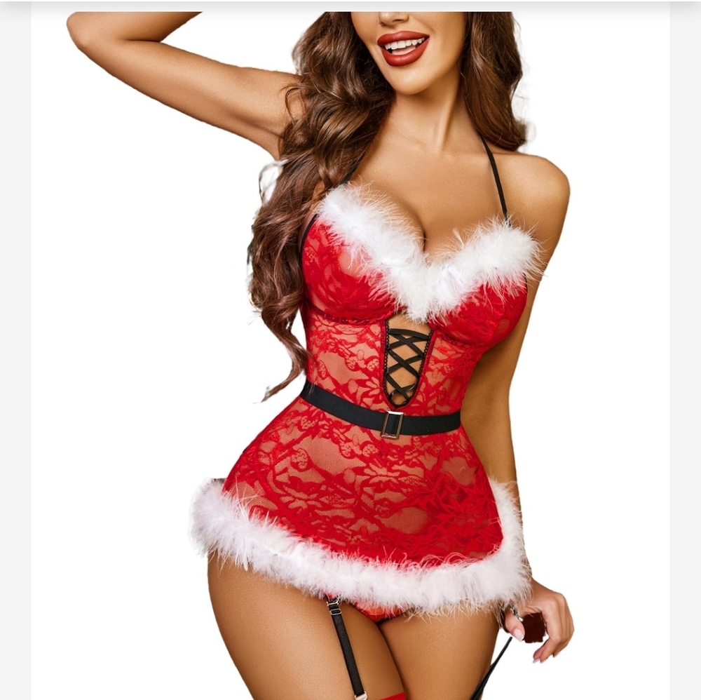 Sexy Women's Red Lace Lingerie‎ Set- Size XS- Valentines Day Teddy Babydoll